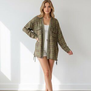 POL Green Plaid Cardigan - Medium NWOT